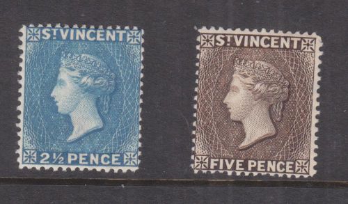 St. VINCENT, 1897 QV, new values 2 1/2d. Blue &amp; 5d. Sepia, lhm.