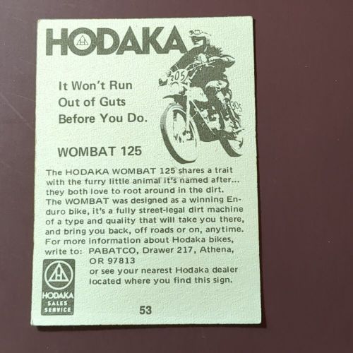 1972 donruss super cycles ama sticker #53 ~ hodaka wombat 125