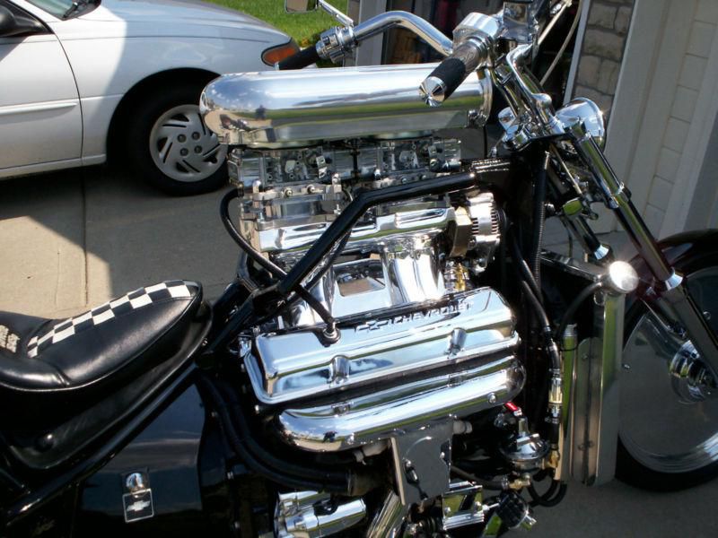 Pro-street v8 motorcycle with tunnel ram and two 600 holleys