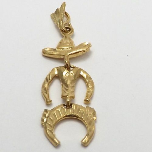 14k gold articulated mexican desperado charm pendant 3 grams