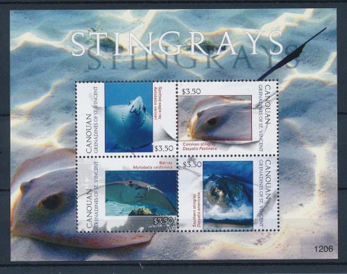 [33350] canouan st. vincent 2012 marine life stingrays mnh sheet