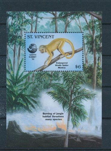 LE50702 St Vincent 1992 woolly spider monkey wildlife good sheet MNH