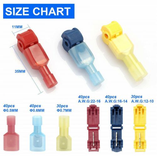 220pcs Scooter Wire Connector Insulated Tap Clip Terminal AWG 22-16 16-14 12-10