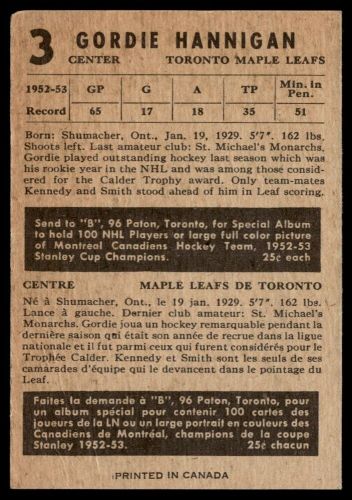 1953-54 Parkhurst Gord Hannigan Toronto Maple Leafs #3