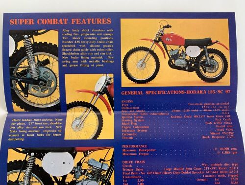 Vintage Original 1974 HODAKA SUPER COMBAT MOTOCROSSER Dealer Sales Brochure