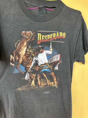 Rare vintage desperado trinity products 3d emblem shirt horse and cowboy size l