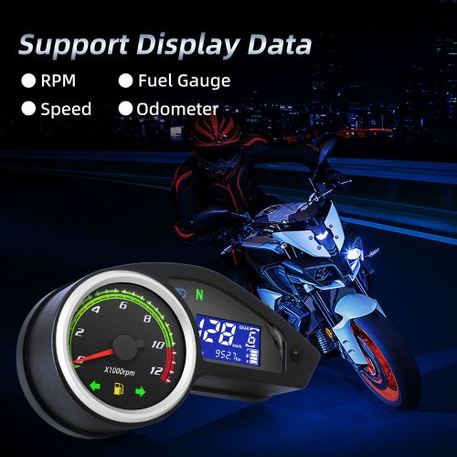 Universal LCD Motorcycle Speedometer Tachometer Fuel Digital Dash 0-12000RPM 12V