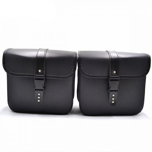 L+R Motorcycle PU Leather Saddle Bags Storage Tool Pouch Box Waterproof Black