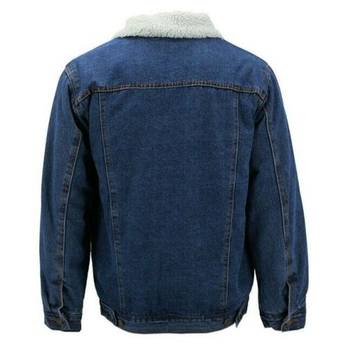 Mens Classic Button Up Sherpa Fleece Lined Cotton Denim Trucker Jean Jacket