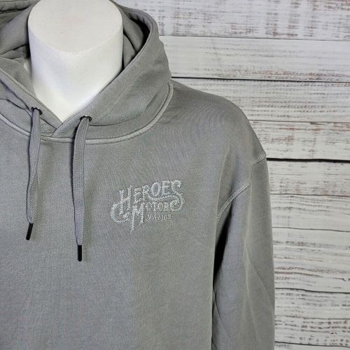 Heroes motors men&#039;s size l bikers distress gray hoodie pullover double knit new