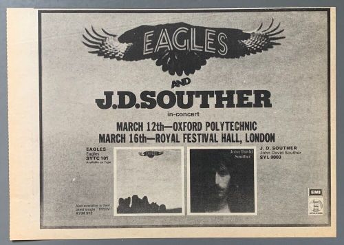 EAGLES &amp; JD SOUTHER 1973 vintage UK ADVERT CONCERT ADVERT Desperado