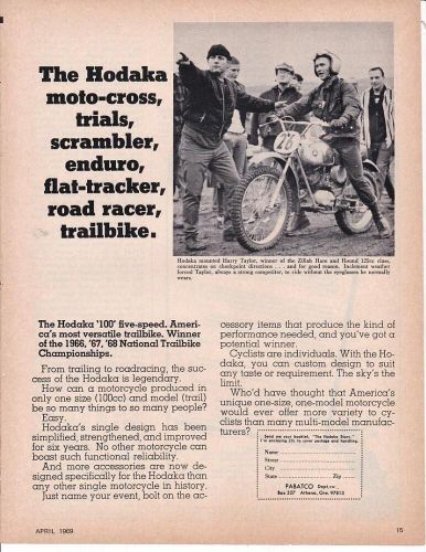 RARE 1969 Hodaka 100 Trail-bike Motorcycle Print-Ad / Zillah Hare And Hound