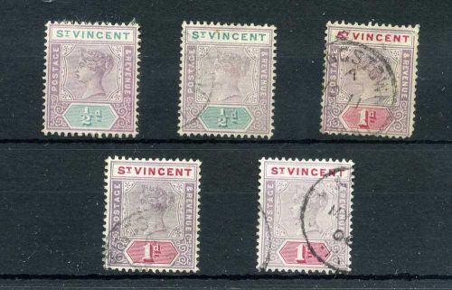 St.vincent.  5 -- 1899  qv used stamps on s/card for sorting.