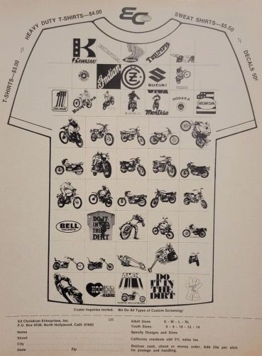 1974 Ed Cholakian Motorcycle Printed Shirts Print Ad Husqvarna Hodaka Honda