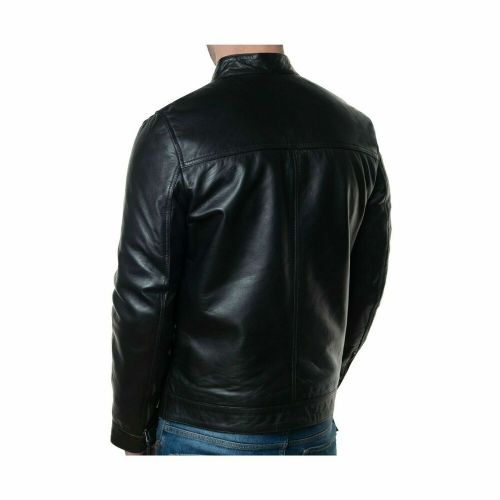 Men&#039;s Black Real Lambskin Leather Biker Jacket Motorcycle Leather Jacket 002