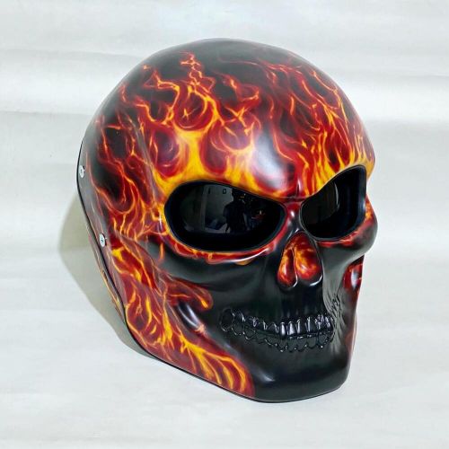 SKULL HELMET MOTORCYCLE RED FIRE( DOT &amp; SNELL CERTIFIED )