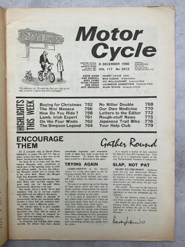 The motor cycle magazine - 8 december 1966 - irish experts&#039;, hodaka ace 90, simp