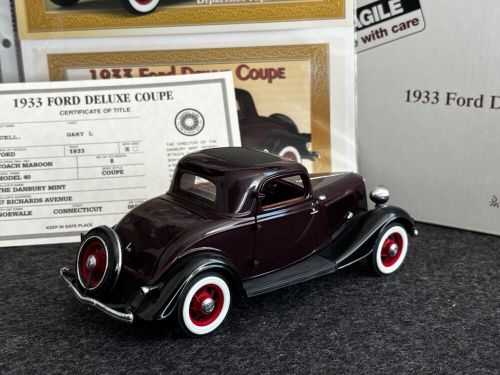 Danbury Mint 1933 Ford Deluxe Coupe Coach Maroon w/ Title &amp; Box