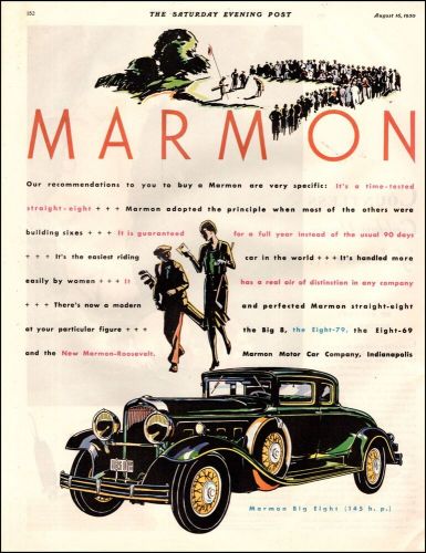 1930 rare classic car ad marmon motor car  the big eight 145hp great ad  022824