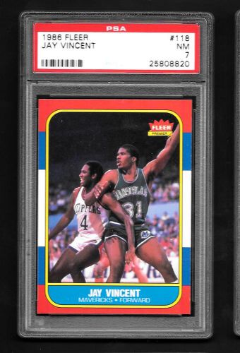 1986 FLEER BASKETBALL #118 JAY VINCENT - PSA 7 - MAVERICKS - NEAR MINT