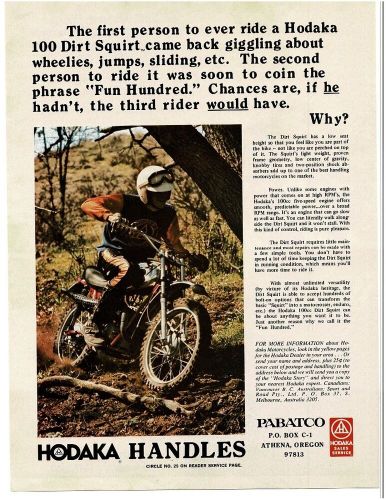 1975 Pabatco HODAKA 100 Dirt Squirt Motorcycle Dirt Bike Vintage Print Ad