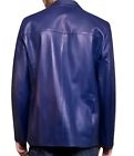 Stylish men blazer lambskin leather handmade biker winter motorcycle blue party