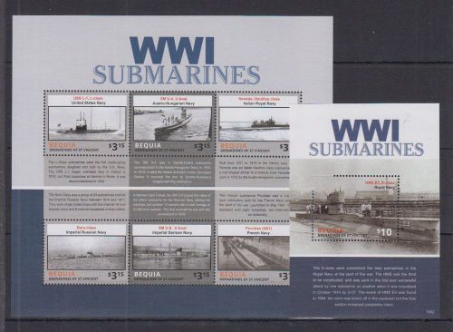 L41. bequia - st.vincent - mnh - transport - submarines - world war i - 2015