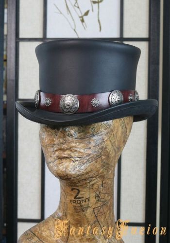 Rock n Roll Top Hat / Western Desperado Leather Hat / Steampunk Leather Top Hat