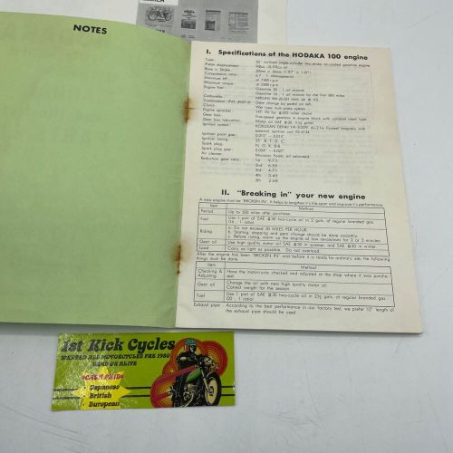 VINTAGE HODAKA OWNER&#039;S ILLUSTRATED MANUAL AND PARTS LIST &amp; DEALER INFO PROGRAM