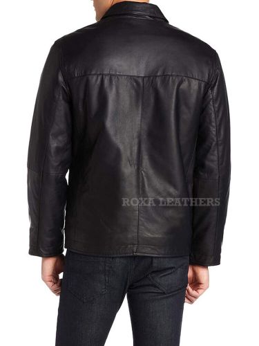 Casual outdoor men&#039;s 100% genuine lamb skin black collar handmade leather jacket