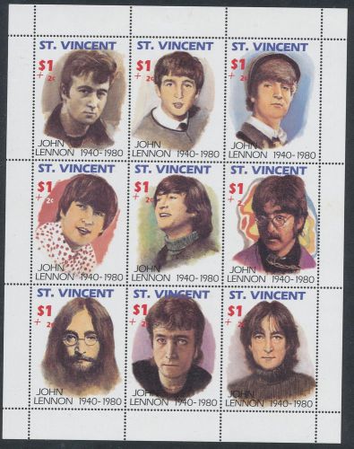 St vincent 1991 john lennon sheetlet of 9