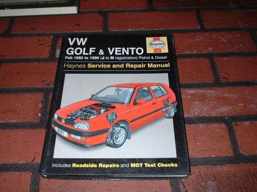 Haynes manual for volkswagen golf &amp; vento .1992-1996. j to n registration.