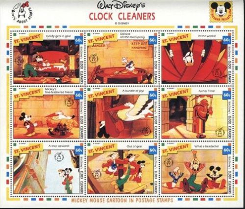 St. vincent mnh sc # 1788 mini sheet &#034;clock&#034; walt disney