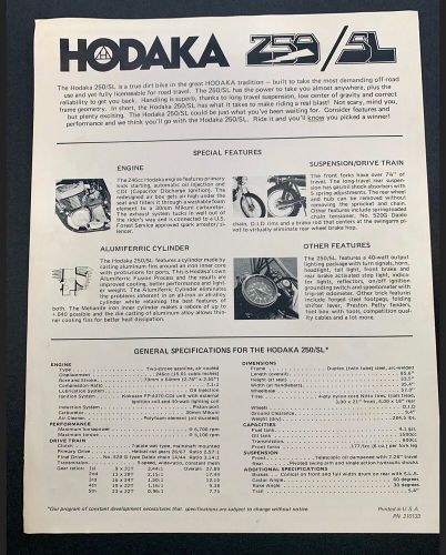 Hodaka dealership brochures for 250/SL Road and Trail Motorcycles, 2 brochures