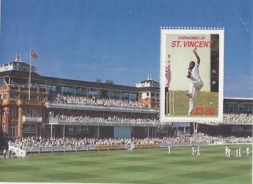 St. Vincent unissued souvenir sheet cricket bowler MNH CV $10++ est.