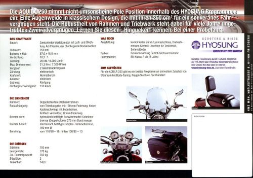 Hyosung Aquila 250 Brochure 2000s 1 Sheet Brochure 1 Sheet Prospectus Broschyr-