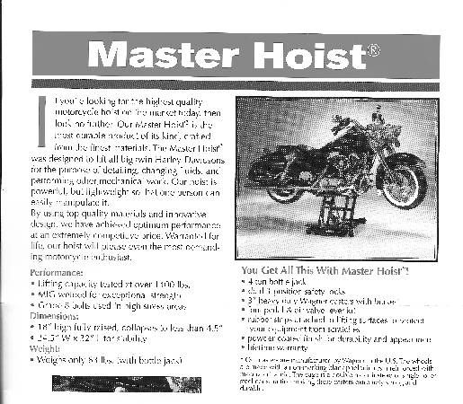 Master hoist for harley davidson big twins