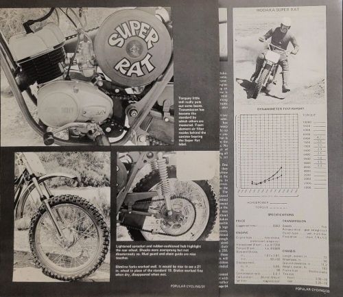 1975 Hodaka Super Rat 100 Original Motorcycle Pin Up &amp; Specs