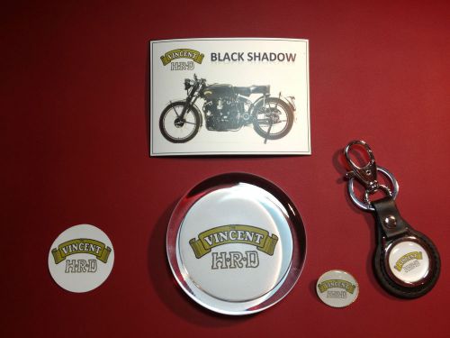 Vincent motorcycle black shadow collectors set: paperweight/keyring/badge/magnet