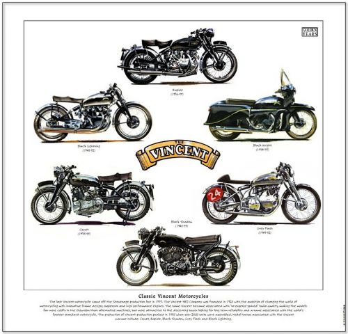 VINCENT COMET/RAPIDE/BLACK KNIGHT-SHADOW-LIGHTNING/GREY FLASH--MOTORCYCLE PRINT