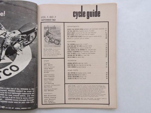 Cycle Guide Magazine September 1967 Hodaka Honda Harley Sportster Suzuki B13917