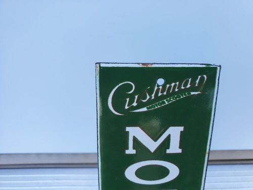 Porcelain Cushman Scooter Sign 2.5&#034;x12&#034;