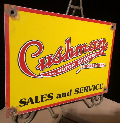 Vintage cushman motor scooter sales &amp; service 12&#034; porcelain metal gas &amp; oil sign