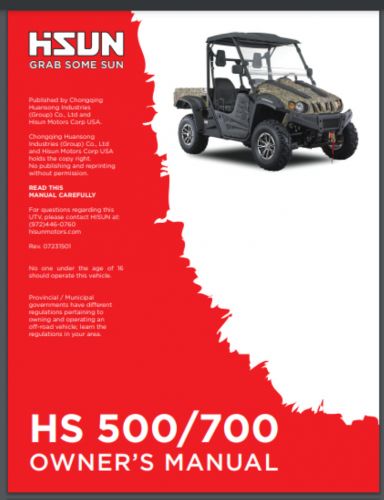 Owner Service Manual,UTV,HS,700,MSU,500,HiSUN,Massimo,Qlink,Big M,Coleman 95 pgs