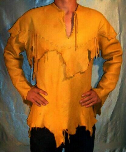 Men&#039;s leather buckskin shirt mountain man reenactment suede native american