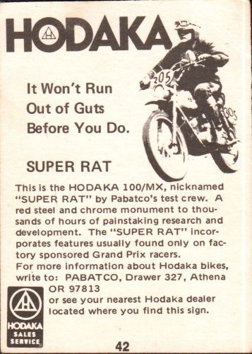 1972 Donruss Super Cycles AMA Stickers Hodaka Super Rat #42 B418