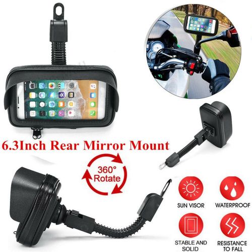 Waterproof Motorcycle Rear Mirror Mount Scooter Phone Holder Bag Case 360 Rotate