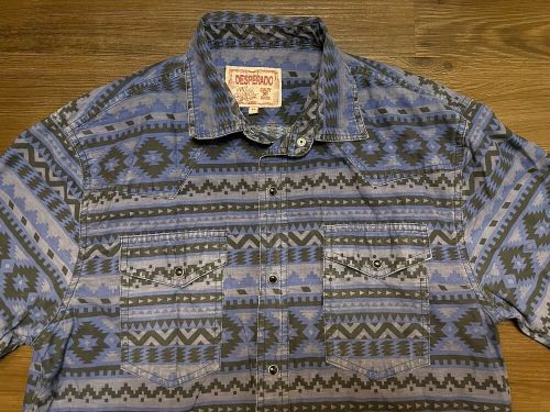 Desperado medium blue southwest print pearl snap western l/s button up shirt