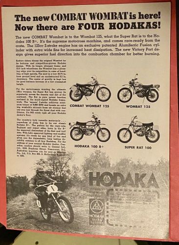 1972 hodaka 125 combat wombat 100 b+ super rat 100 motorcycle print ad