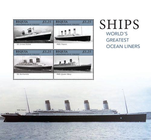 Bequia st vincent - ships world&#039;s greatest ocean liners, titanic, 2013 - s/h mnh